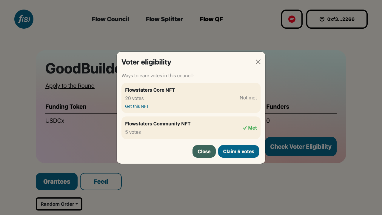 Voter eligibility popup listing two NFT requirements