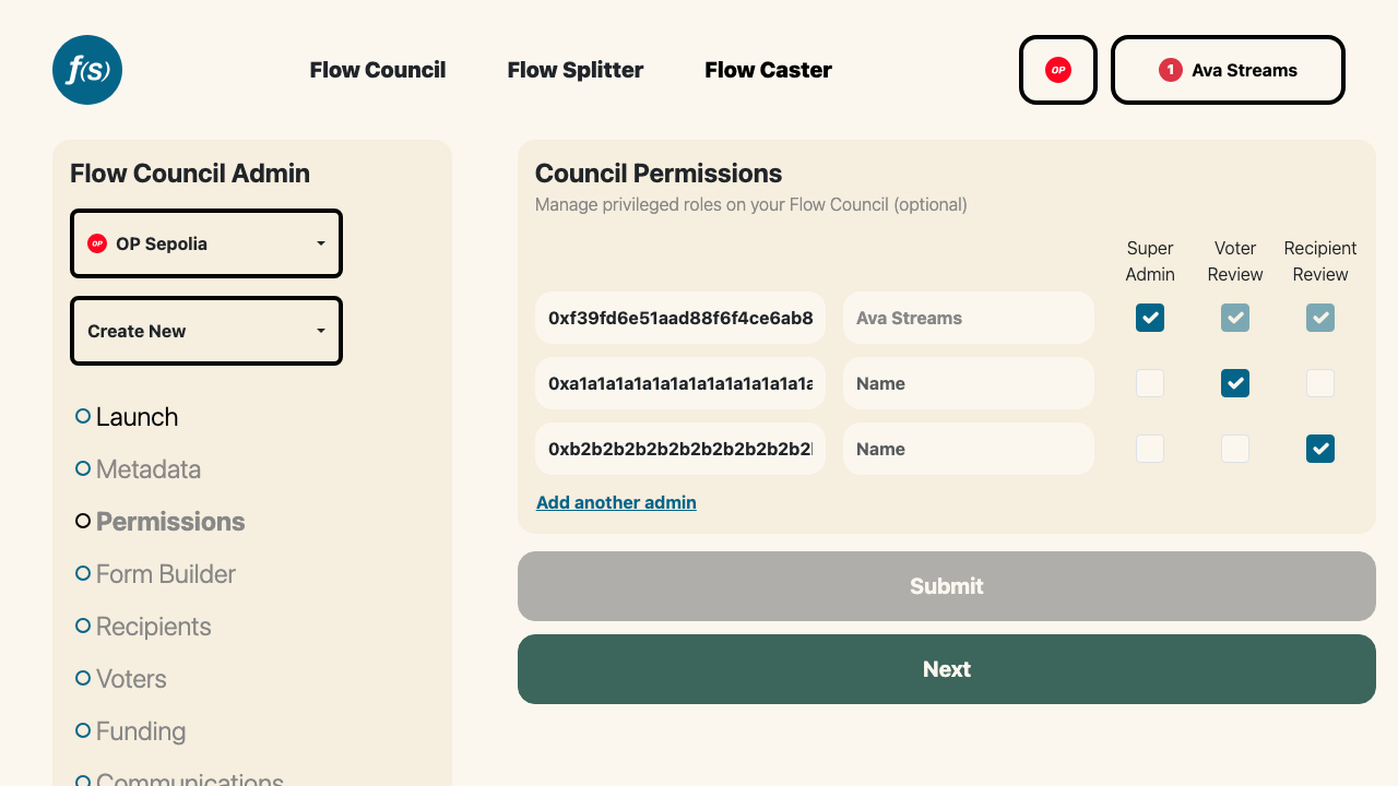 Permissions table